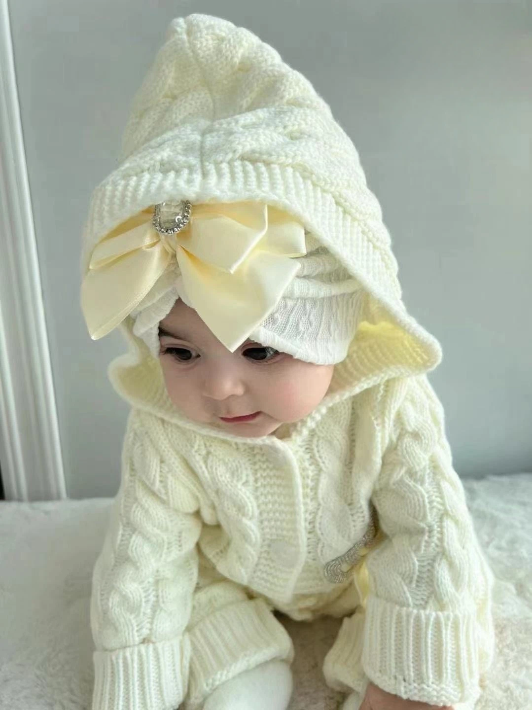 Dollbling Crochet Baby Jumpsuit with Hat Knitted Newborn Cotton