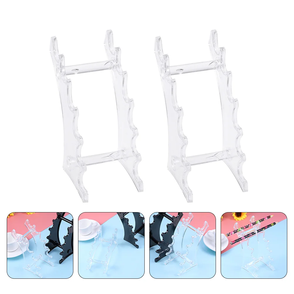 

2 Pcs Storage Shelf Transparent Pen Holder Racks Stationery Shelves Sector Showcase Stands Cosmetics Display Office