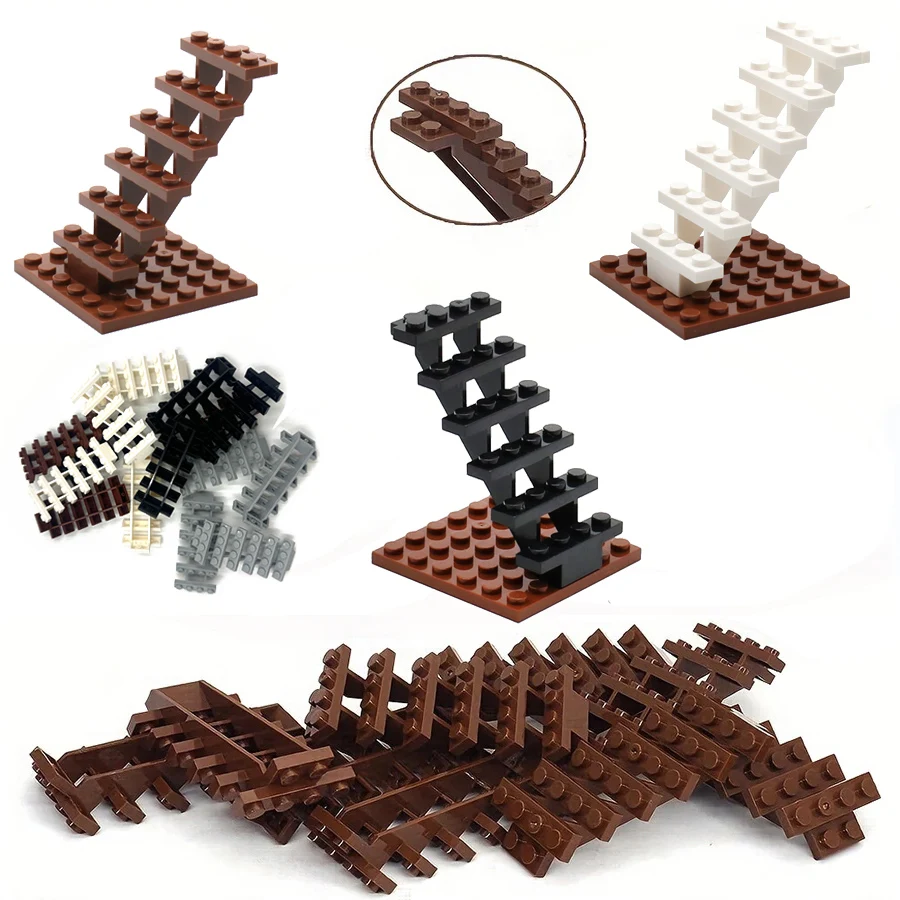 Staircase MOC Bricks 4pcs 7x4x6 House Stairs Straight Open 30134 Steps Ladder Modular My City building block toy