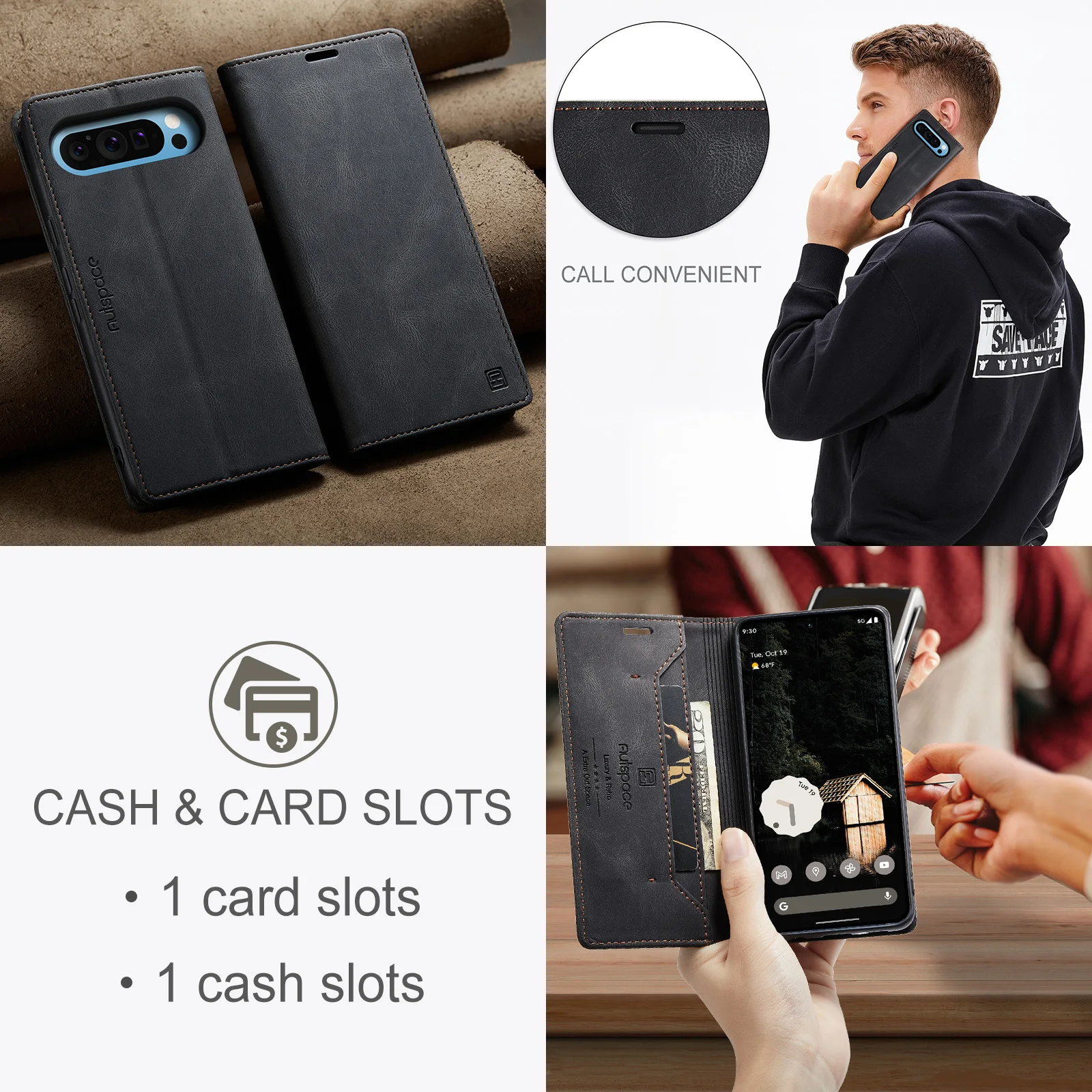 Luxury RFID Magnetic Leather Wallet Case with Card Slots