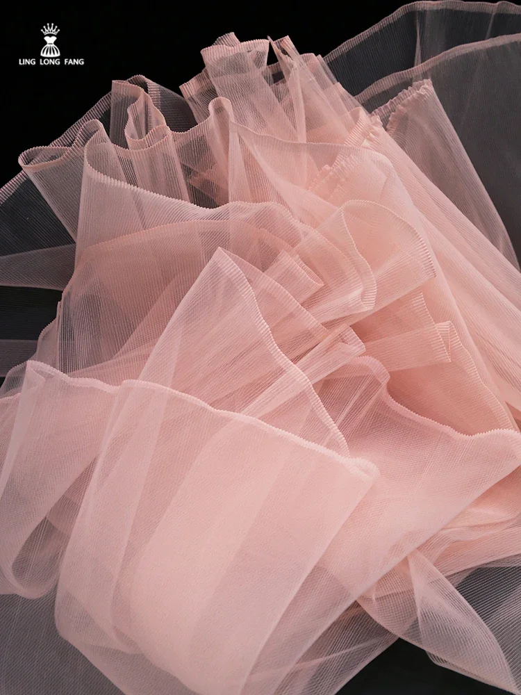 Miyake Plastic Texture Pleated 3D Modeling Hard Mesh Fabric Pleated Stiff Dance Wear Decoration Wedding Dress Fabric