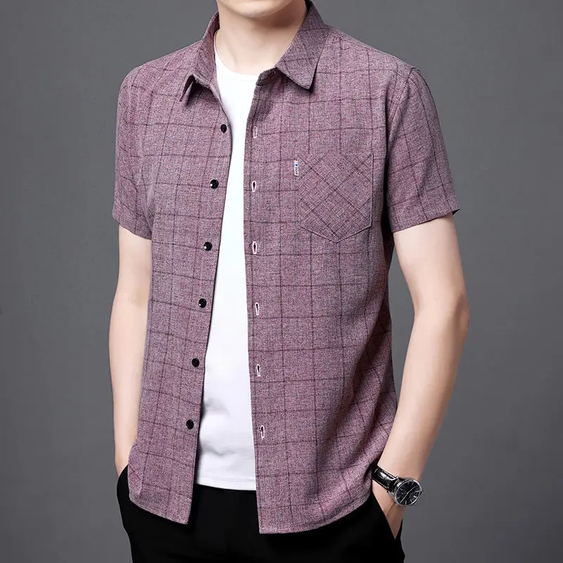 Men's Short Sleeve New in Shirts Casual Loose Slim Fitting Non Ironing Wrinkle Resistant Blouse Summer Fashion Vintage Tops 3