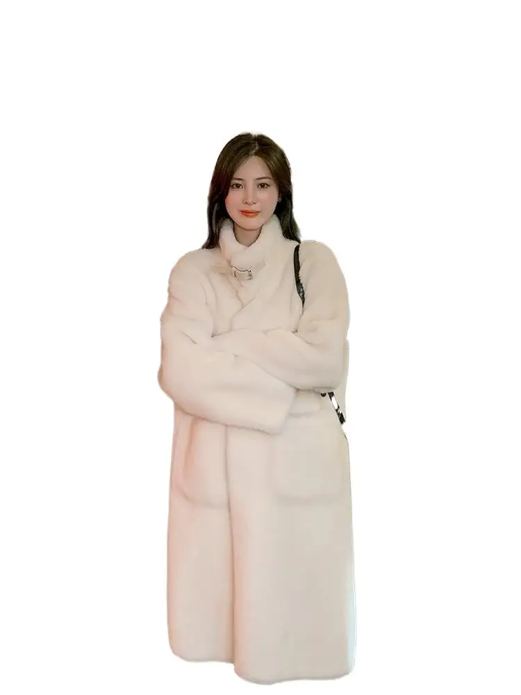 

2023 Winter Women's Clothing Mid-Length Faux Rabbit Fur Coat Winter New