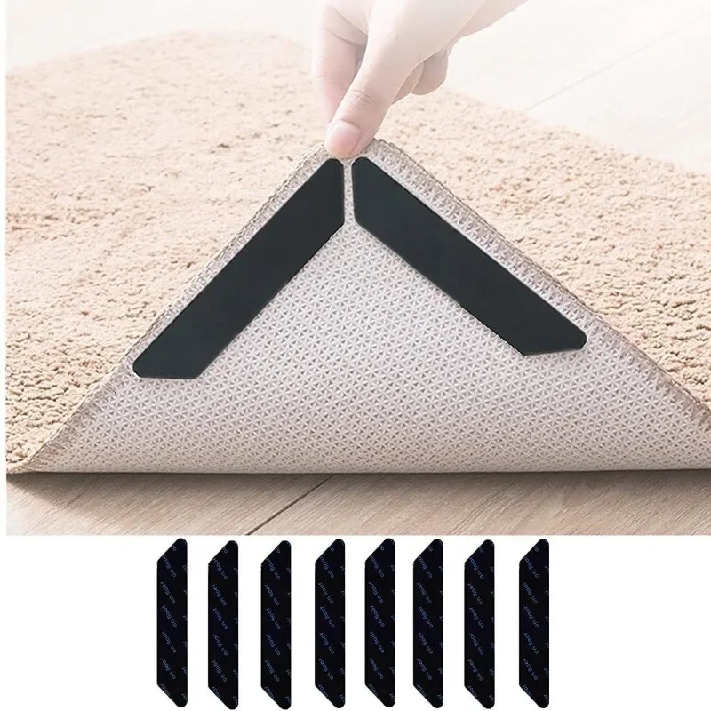 Non-slip Sticker Self-adhesive Carpet Sofa Fixing Tape Washable Reusable Rug Gripper Household Anti-skid Rubber Mat Tape 8Pcs