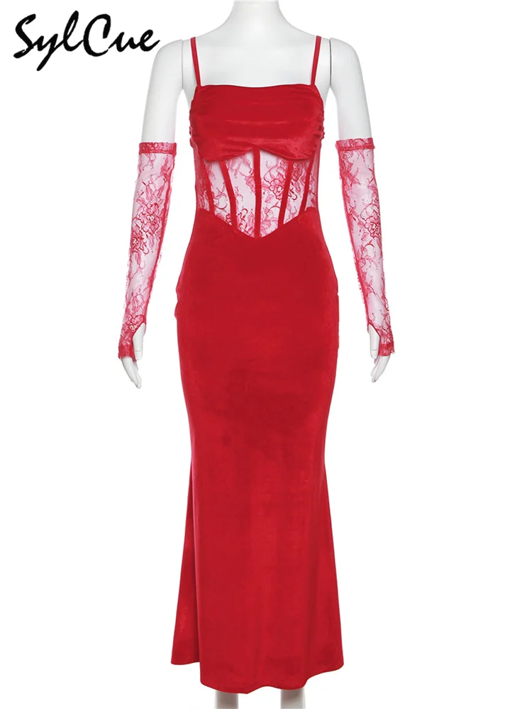 Elegant Lace Sling Dress with Sleeves - Winter Formal Party Dress