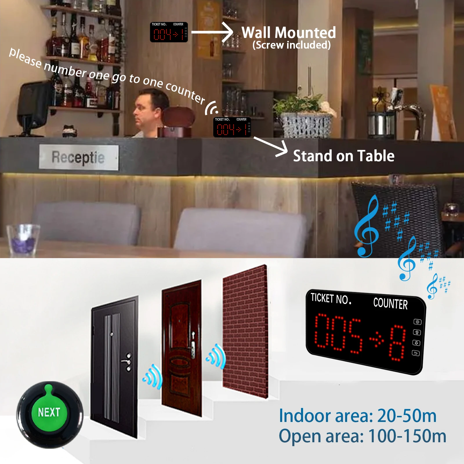 Wireless Queue Management System with LED Display & 5 Call Buttons ...