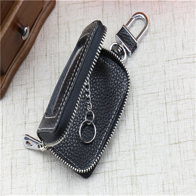 Leather Zipper Square Home Car Key Holder Transparent Window Key Bag Case Wallet Chain Women Home Car Organizer key case key case cover