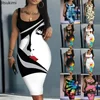 New 2025 Women's Summer Pencil Dress Sexy Maxi Skinny Dress Female Sleeveless Evening Party Print Bodycon Sheath Clubwear Robes