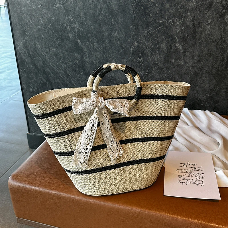 

High Capacity Woven Women's Handbag Luxury Designer Brand Beach Bag Summer Ladies Travel Shopping Bag