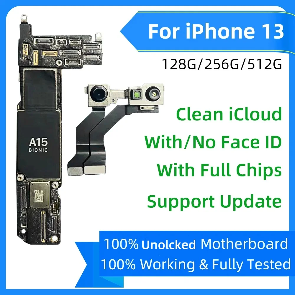 iPhone 13 Pro Max 13 mini용 100% 작동 마더보드(얼굴 ID 포함/없음 메인보드 깨끗한 iCloud 수정되지 않은 잠금 해제 로직 보드)