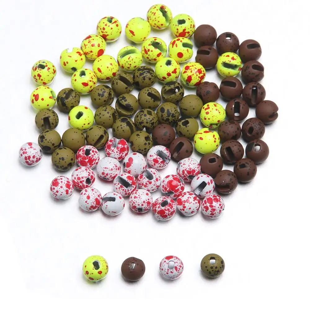 20pcs Metallic Slotted Tungsten Beads With Dot Eyes for Fly Fishing Tungsten Ice Jig Bead Head