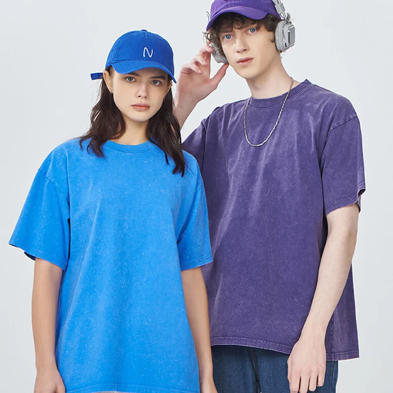 Classic Vintage-Style Distressed Heavyweight Cotton T-shirt with Custom Logo