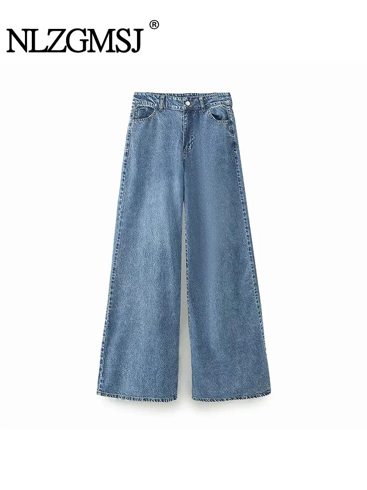 

Nlzgmsj TRAF 2023 Autumn Summer Women New Retro High waist solid wide leg jeans Streets Fashion Slim Straight jeans