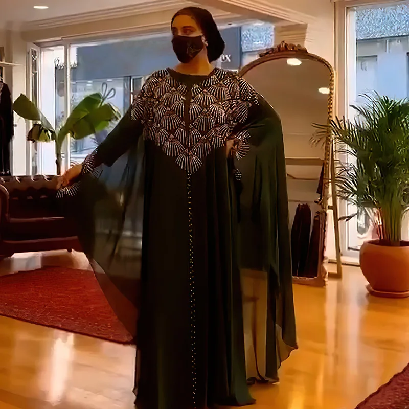 

Abayas For Women Dubai Luxury 2023 Muslim Fashion Chiffon Boubou Caftan Marocain Wedding Party Gown Robe Djellaba Femme