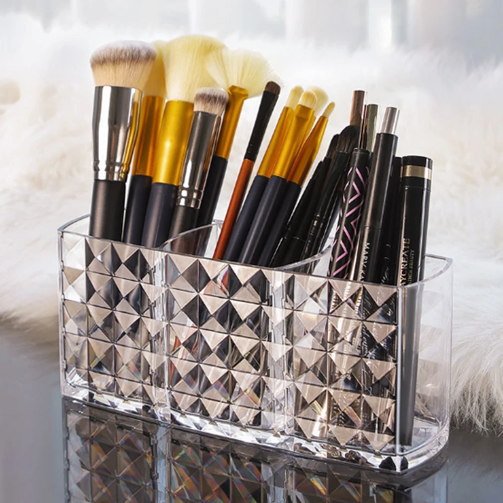 Makeup Organizer 1PC Cosmetic Brush Organizer 3 Compartments Organizer Hair Decoration Pencil Holder Home Decoration Study Room