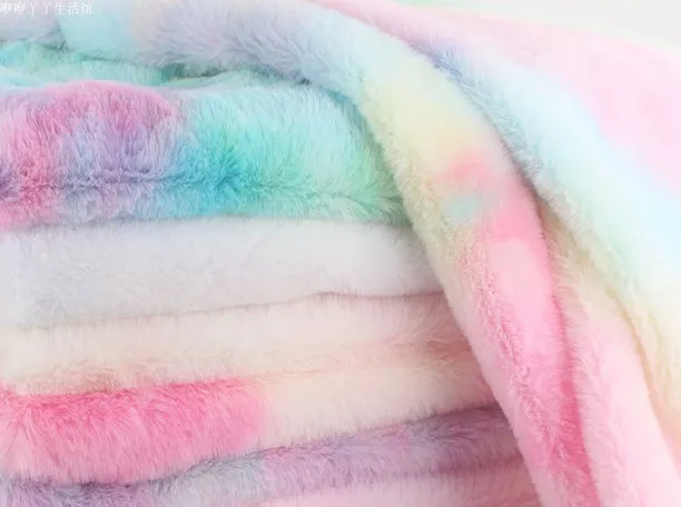 Description Picture 2 of itemTie Dye Faux Rabbit Plush Fur Fabric Per Meter for Toys Clothes Hats Scarf Dolls Diy Sewing Gradient Smooth Soft Rainbow Cloth