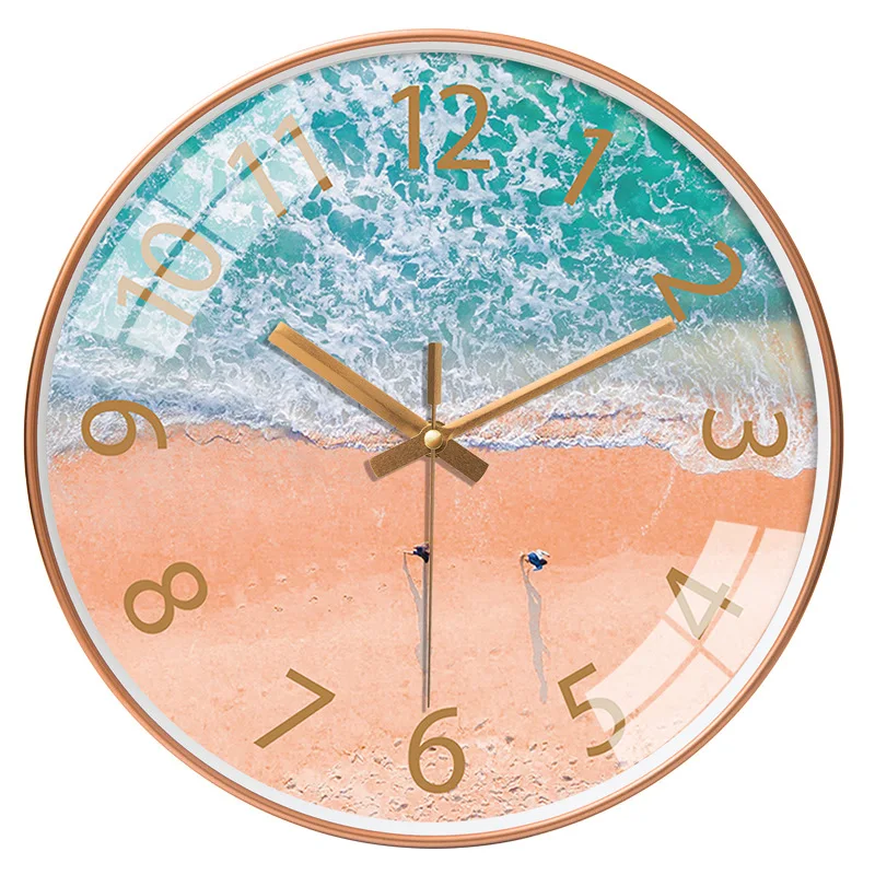 Large Round Wall Clock Gold Silent Sea Art Color:G;Sheet Size:12 inch