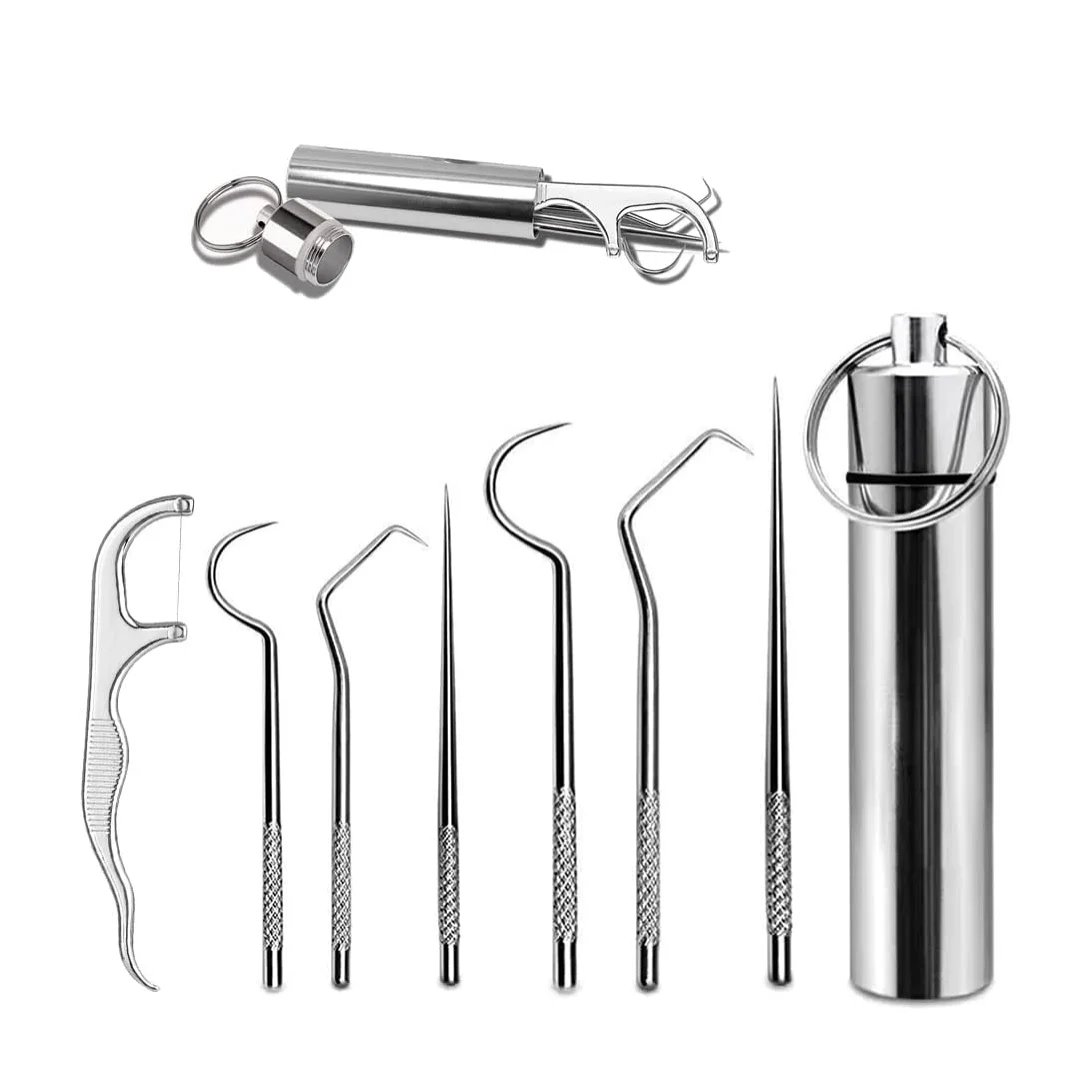 

Stainless Steel Toothpick Set Reusable Toothpicks Tooth Flossing Tartar Removal Tool for Tooth Oral Cleaning With Storage Tube
