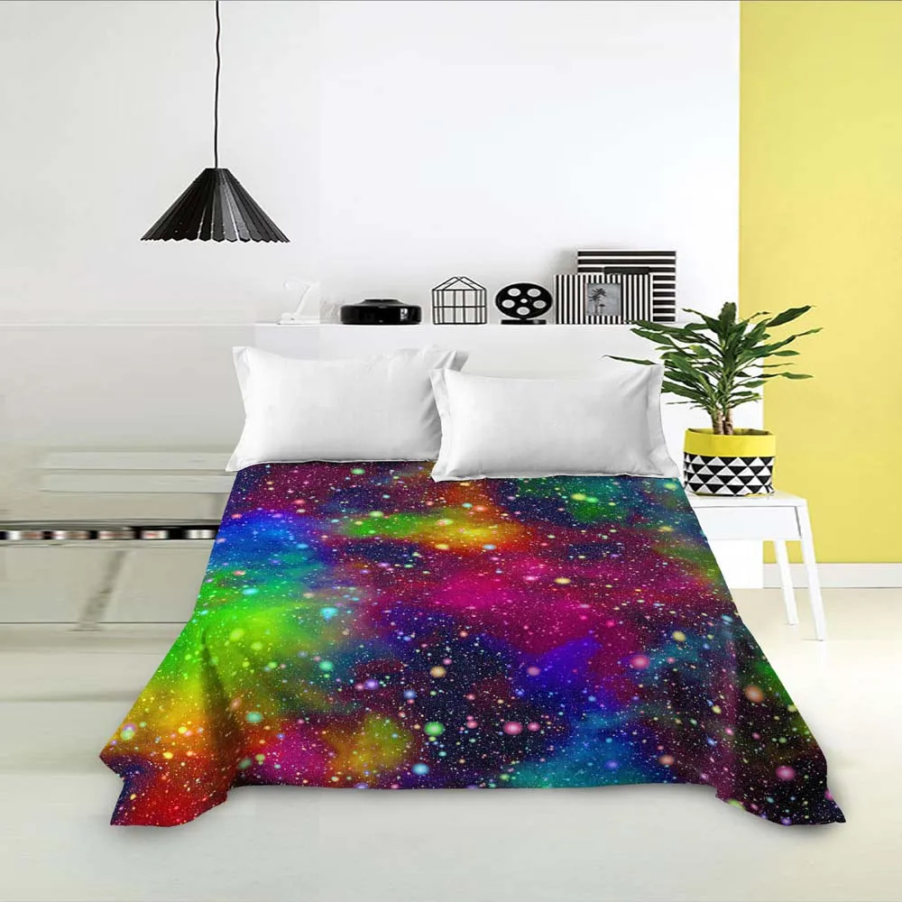Galaxy Space Print King Queen Flat Sheet 3D Starry Sky Bedding Sheet Universe Soft Polyester Bedding Linen for Boys Teens Adults 2
