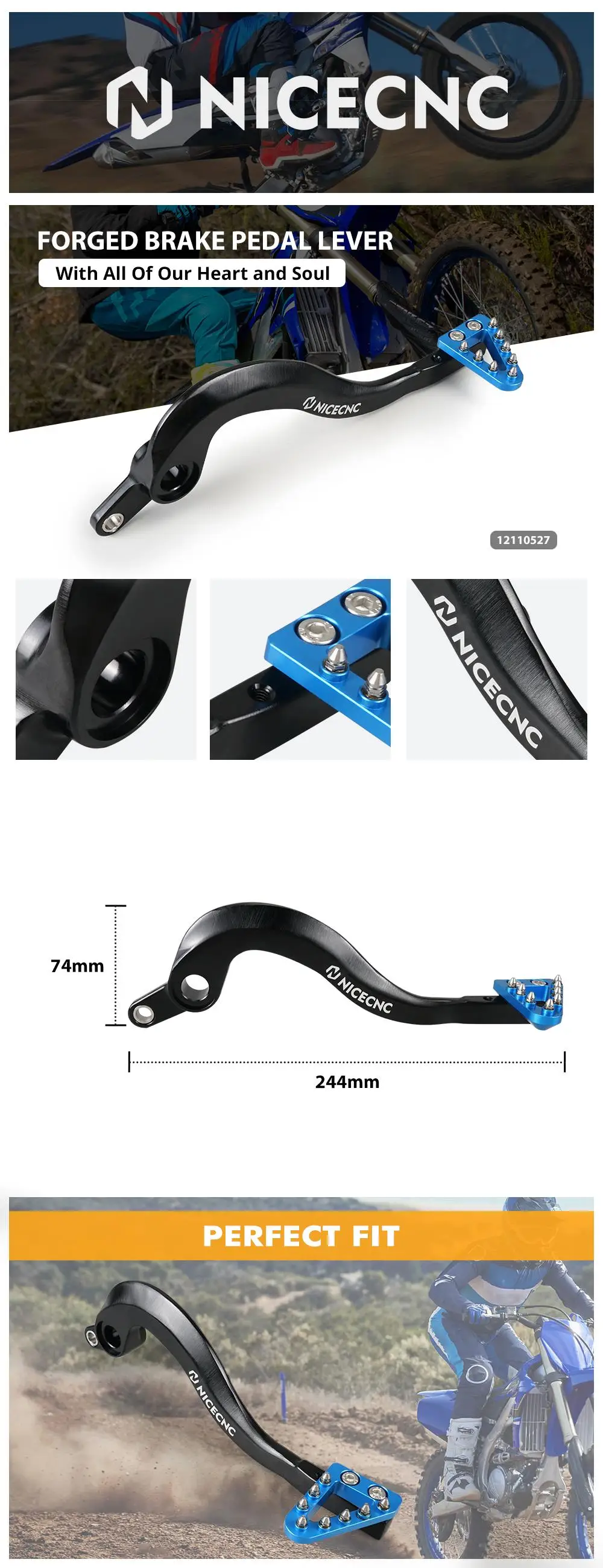 NICECNC Für Yamaha WR250F 2020–2023, geschmiedeter Bremspedalhebel und Schalthebel, YZ250F 2014–2023, YZ250FX 2016–2023 – Detail 1