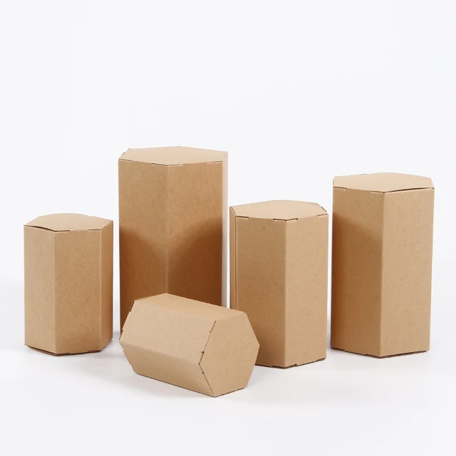 Hexagon Brown Kraft Favor Box Honey Tea Packaging Gift Boxes Rope Closure