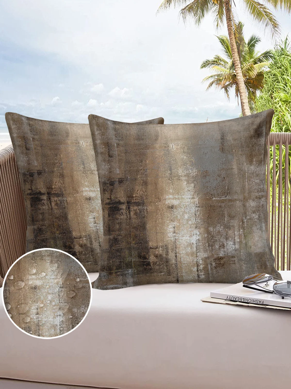 

Oil Painting Abstract Geometric Brown 2/4PCS Outdoor Pillowcase Waterproof Pillow Cover Case Garden Cushion Covers Home Decor