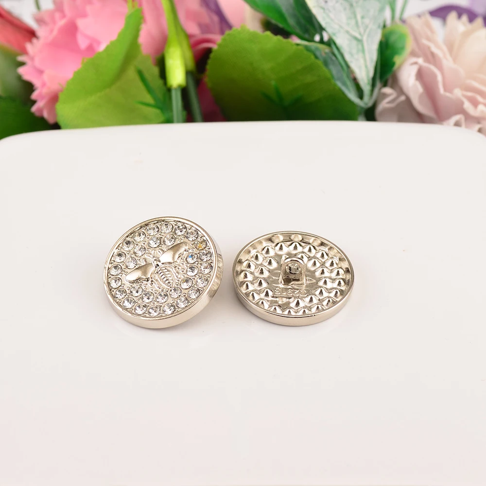 New Arrival 6PCS Rhinestone Decor Gold Bee Pink Blue Metal Buttons For Clothes Coat Cardigan Sweater 18MM-25MM KD907