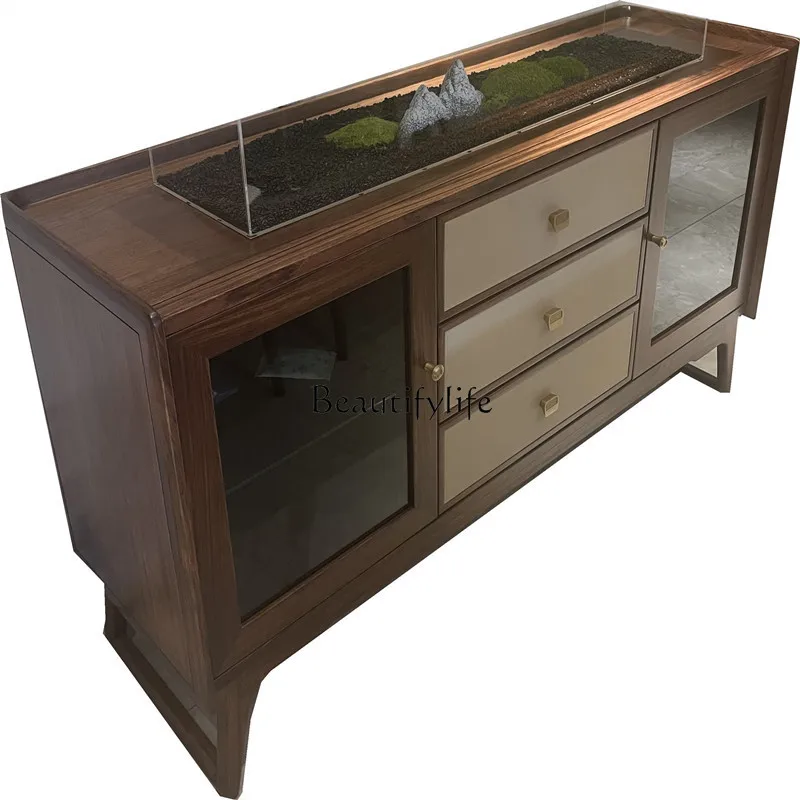 

New Chinese Style Sideboard Cabinet Ugyen Wood Solid Wood Living Room Locker Modern Minimalist Tea Cabinet Integrated Wall