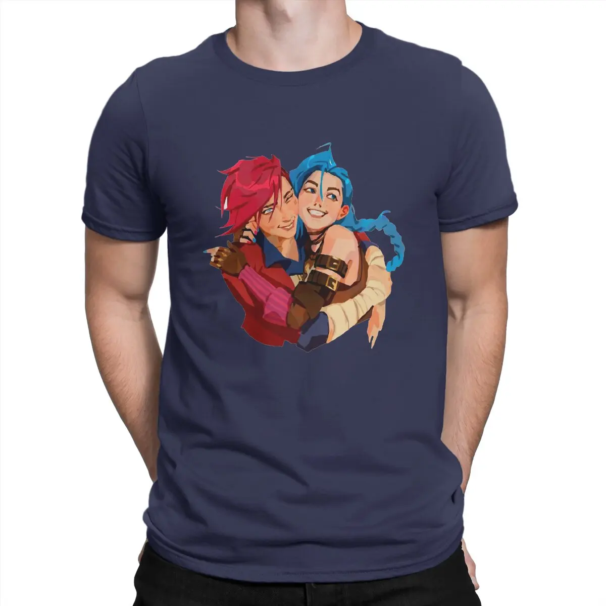 thumbnail image 1 of Camisetas Jinx & Vi para hombre, de algodón, de manga corta y cuello redondo, de la saga Arcane League of Legends, LOL Game Leisure., 1 of 7