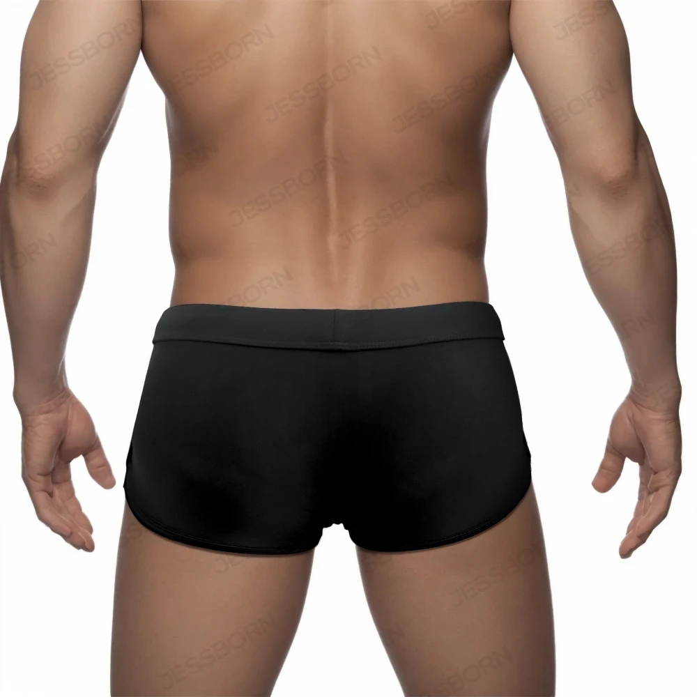Sexy Mens Mesh Swimming Trunks Nylon Solid Beach Shorts Swimwear Summer Mayo Male Pad Push Up Sport Surfing Bathing Suit