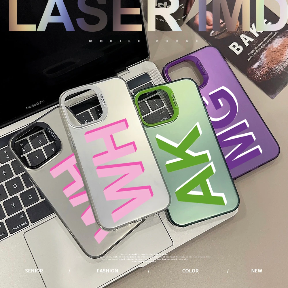 

Personalised Initials Custom Name Case For iPhone 15 14 13 12 11 Pro Max 14 Plus Luxury Laser Protection Cover Funda