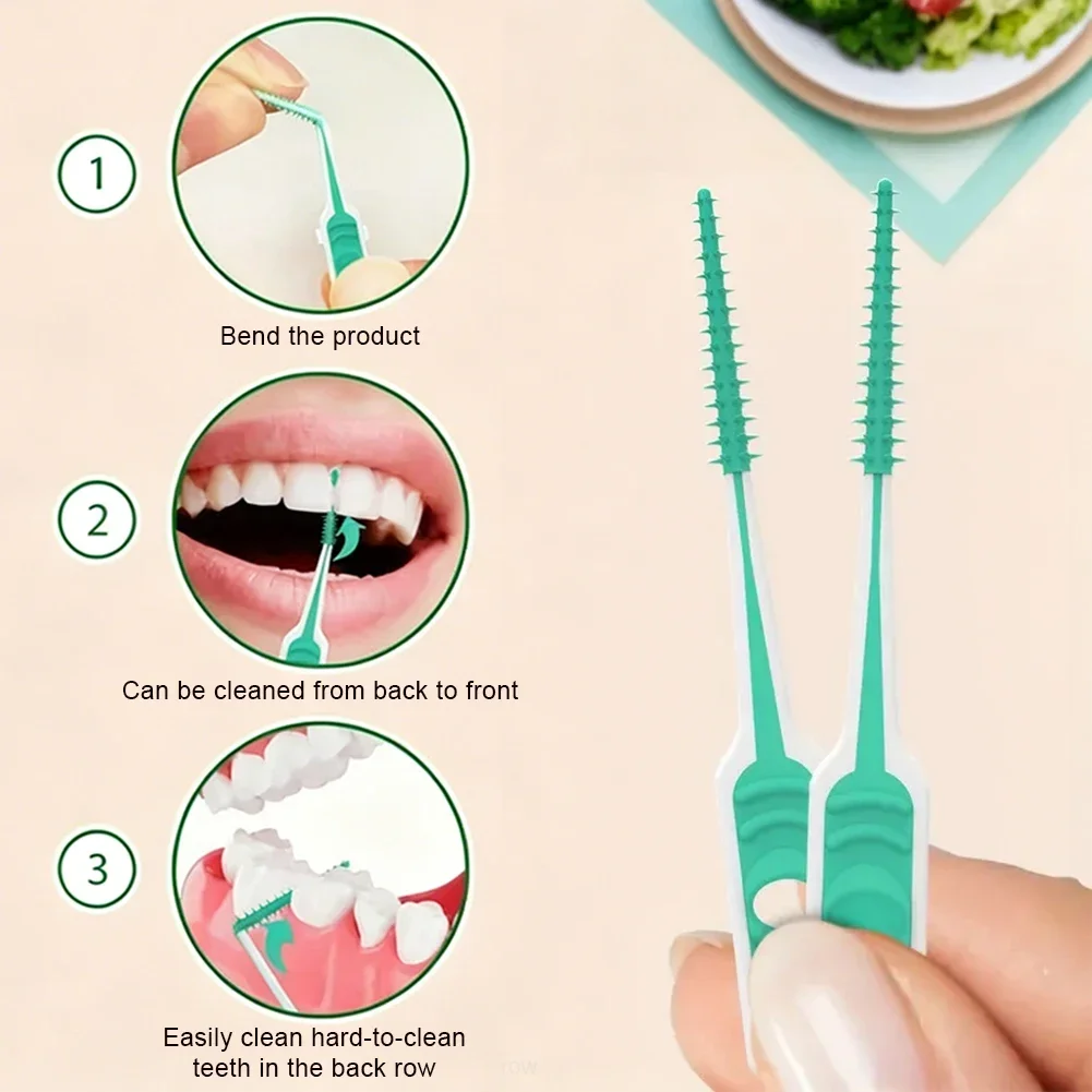 ? 100Pcs 부드러운 유연한 고무 치간 브러쉬, 민감한 잇몸을 위한 부드러운 음식물 제거 치실 스틱 휴대용 구강 관리