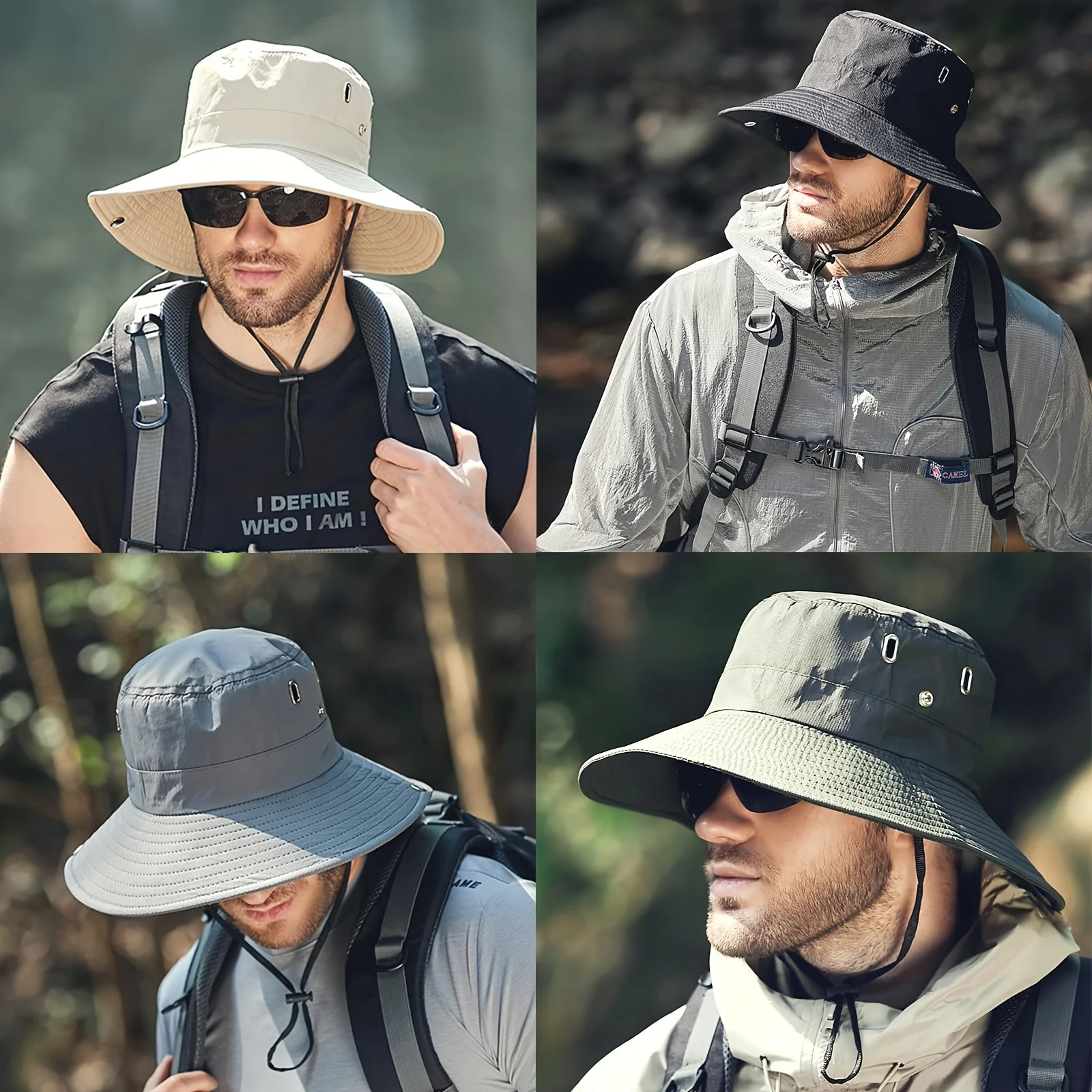 1pc Outdoor Mountaineering Fishing Bucket Hat Outdoor Travel Wide-brimmed Sun Hat Camping Drawstring Sunscreen Fisherman Hat