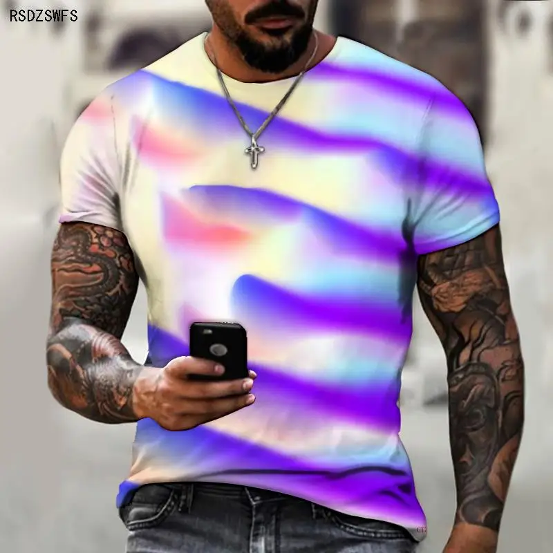 

Камуфляжная уличная трендовая креативная объемная цветная футболка, летняя мужская футболка оверсайз с круглым вырезом, 2022 дышащая рубашка