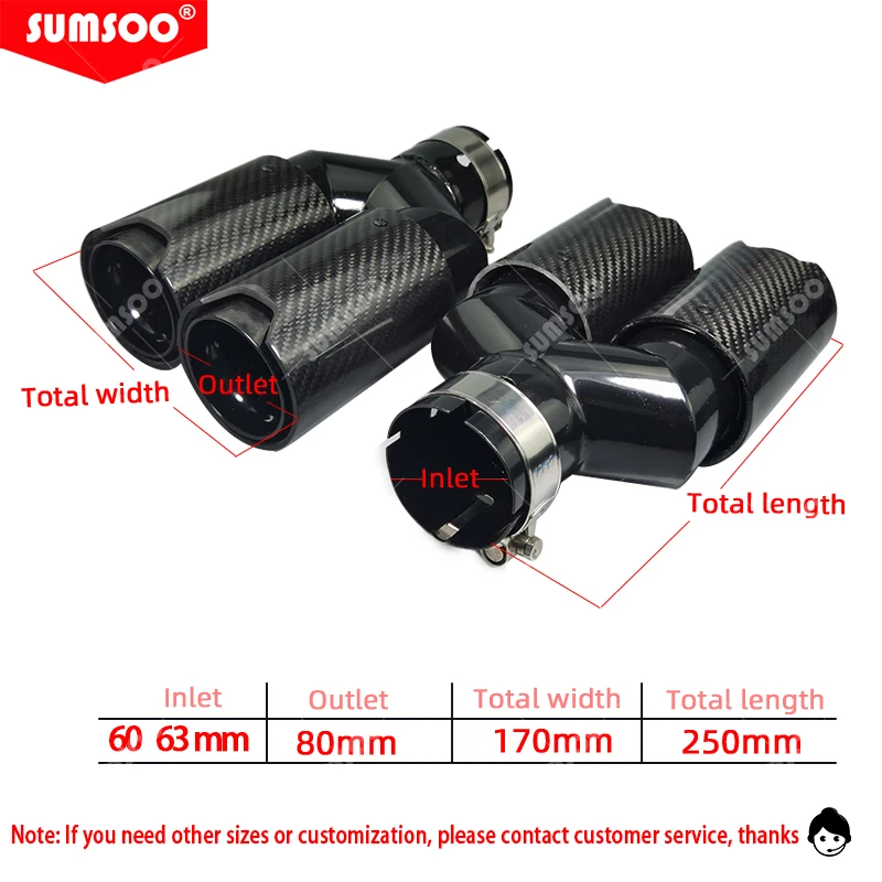 Genuine SUMSOO Y style outlet 80 Double Muffler Tips Universal M performance Carbon Fiber Exhaust Tips End Pipes for BMW Series