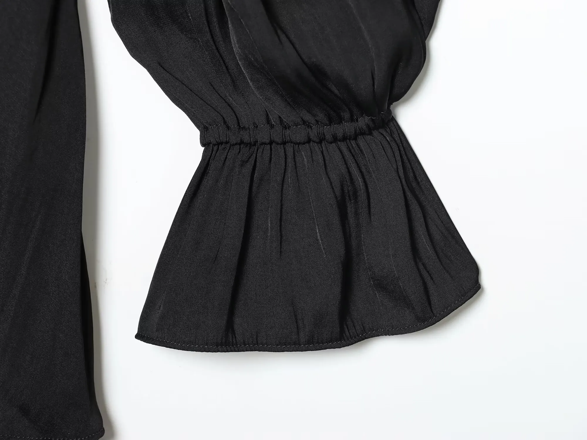 Women Black Elegant Mini Dress Female Flared Full Sleeve Pleated High Waist Ruffle Dresses Spring Autumn Chic Lady Lace Up Dress