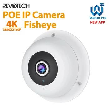 Telecamera IP REVOTECH 8MP con Lente Fisheye 1.7mm, Telecamera di Sicurezza HD 5MP per Interni POE, Sistema di Videosorveglianza CCTV
