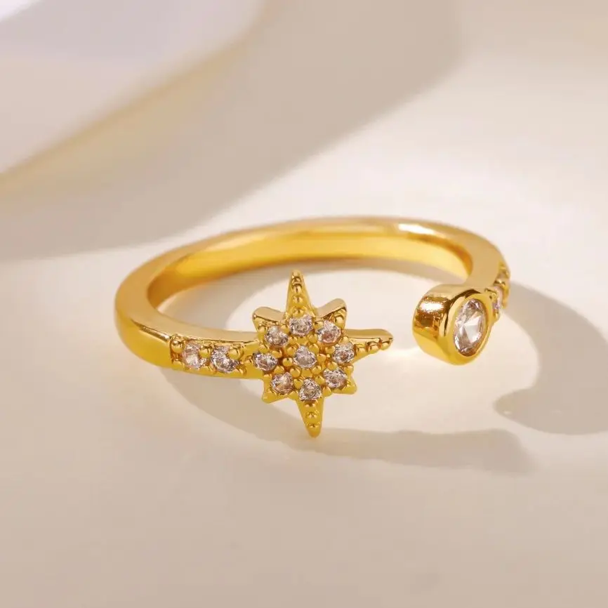 Dainty Zircon Stars Crescent Moon Rings for Women