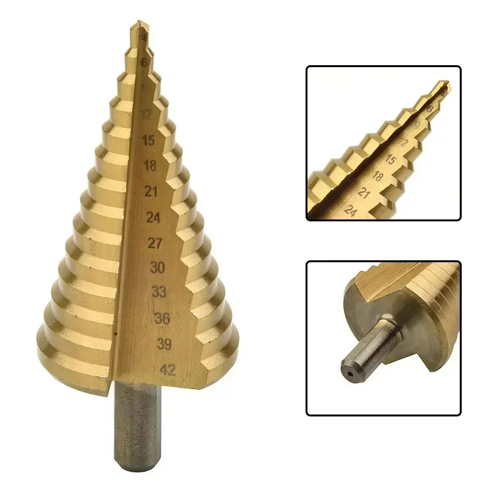 HSS Step Cone Drill Bit 4-42mm Round Handle Titanium Plated Hole