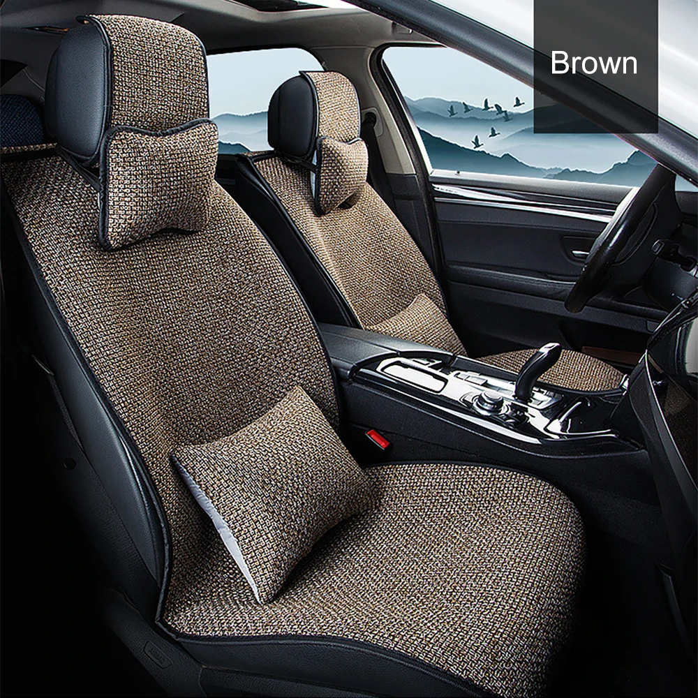 Flax Car Seat Cover Breathable Sweatproof Linen Car Seat Cushion with Backrest Pad 4-Season Universal for 98% Vehicles Car Acces