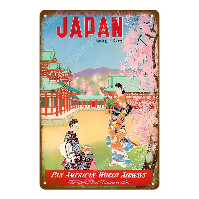 일본 여행 포스터 일본 우키요에 금속 주석 간판, 옛날 스타일 벽 예술 그림 플라크, 홈 바 룸 장식, 빈티지 플레이트 YJ032