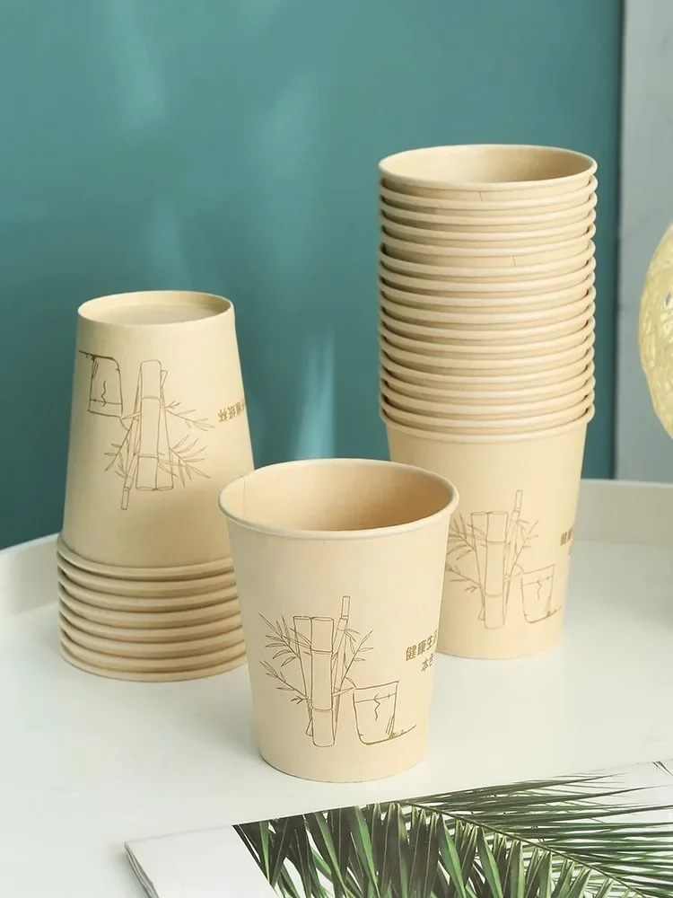 Disposable Paper Cups Vanzlife Bamboo Fiber Paper Cups Eco-Friendly Office Disposable Tea Coffee Thickened Milk Tea Cups For Business Use
