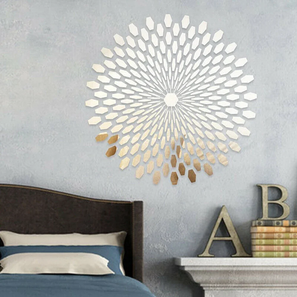 3D Mirror Wall Sticker Removable Decal Acrylic Art Mural Living Room Home Decor Round Wall Mirror Sticker Acrylic Sunflower