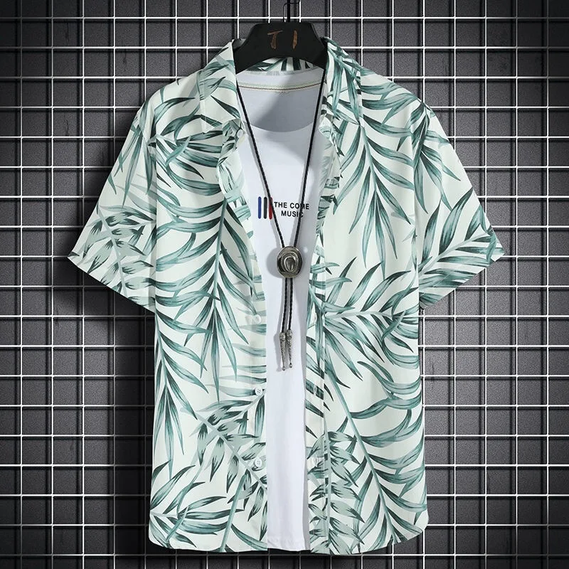 Hawaiian beach shirts Men's short-sleeved casual Seaside vacation quick-drying clothes Loose floral tops 6