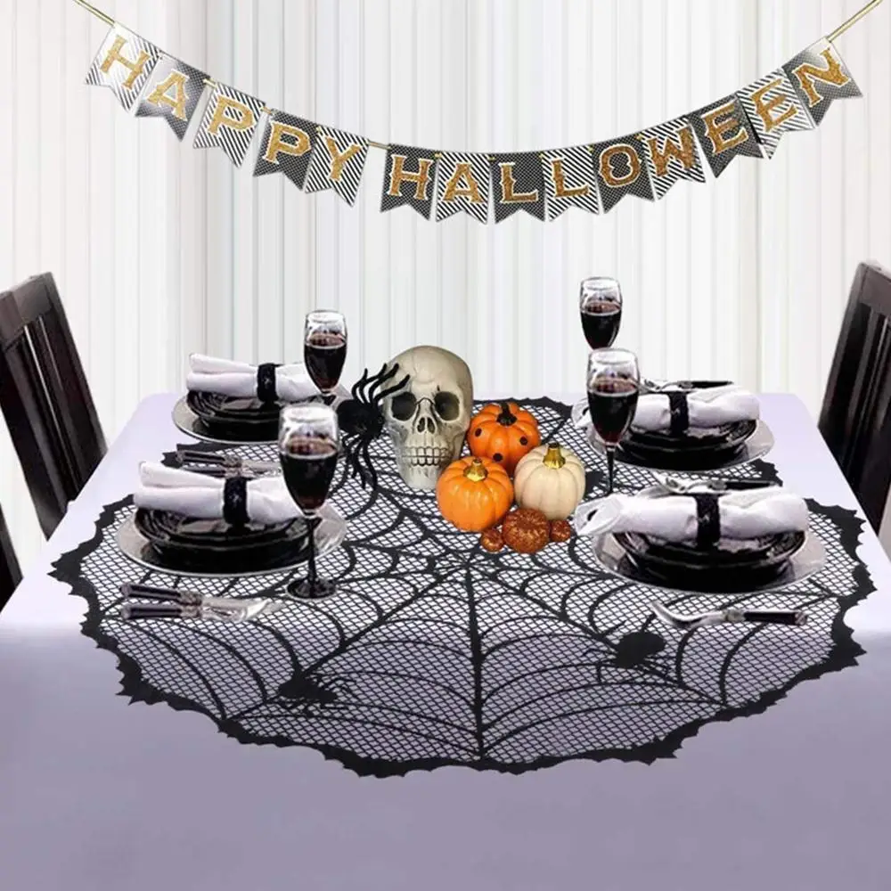 

Halloween Bat Table Runner Black Spider Web Lace Tablecloth Fireplace Curtain for Halloween Party Decoration Horror House P B6F8