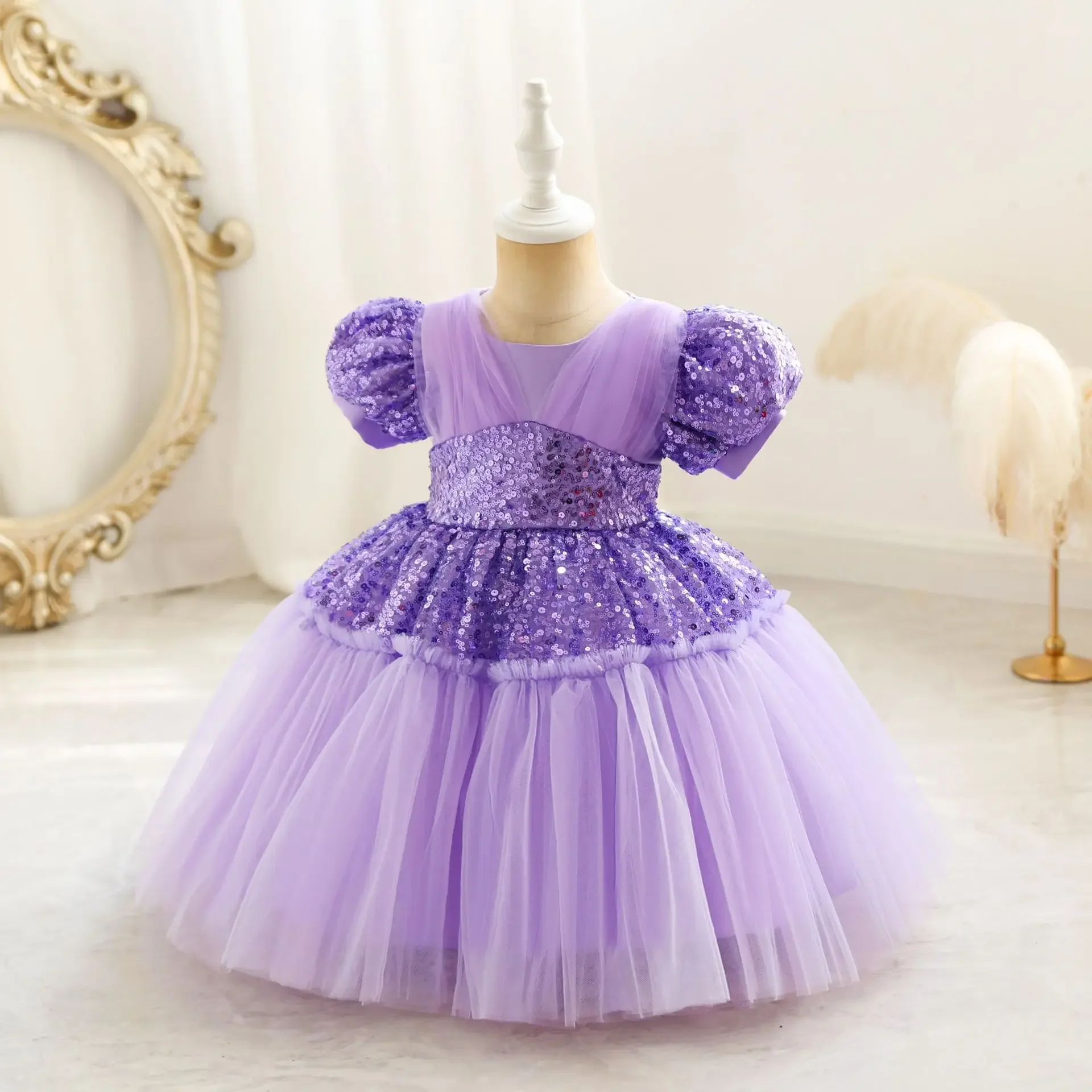 

New Girl Kid's Princess Dress Sequined Tulle Graduation Formal Party Frocks For Baby Children's Wedding Ball Gowns 6M-4 Years