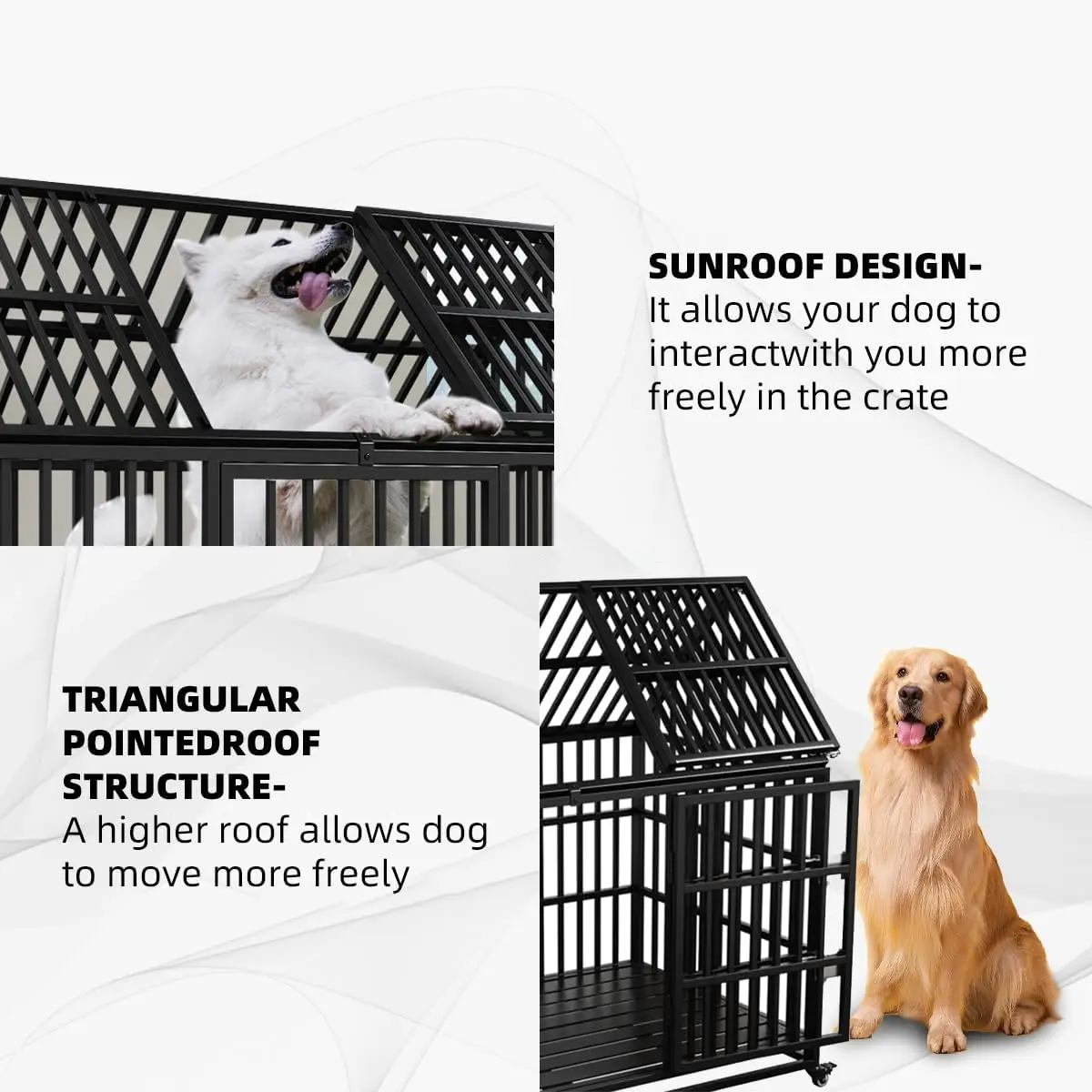 54 inch Heavy Duty Indestructible Dog Crate, Escape Proof Dog Cage Kennel with Lockable Wheels, High Anxiety Double Door 2