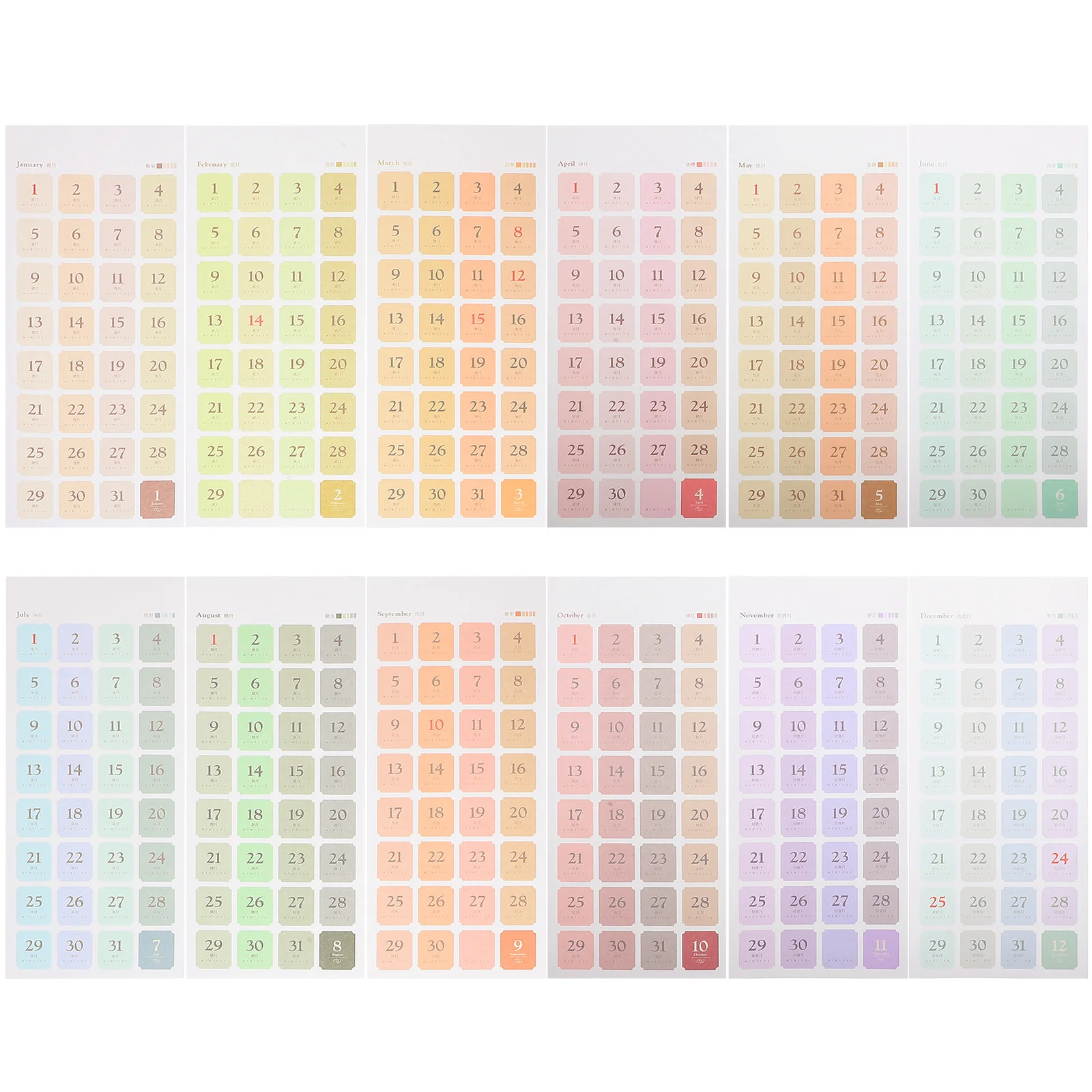 12 Sheets Multifunction Sun and Moon Index Sticker Office Calendars Paper Notepad Stickers