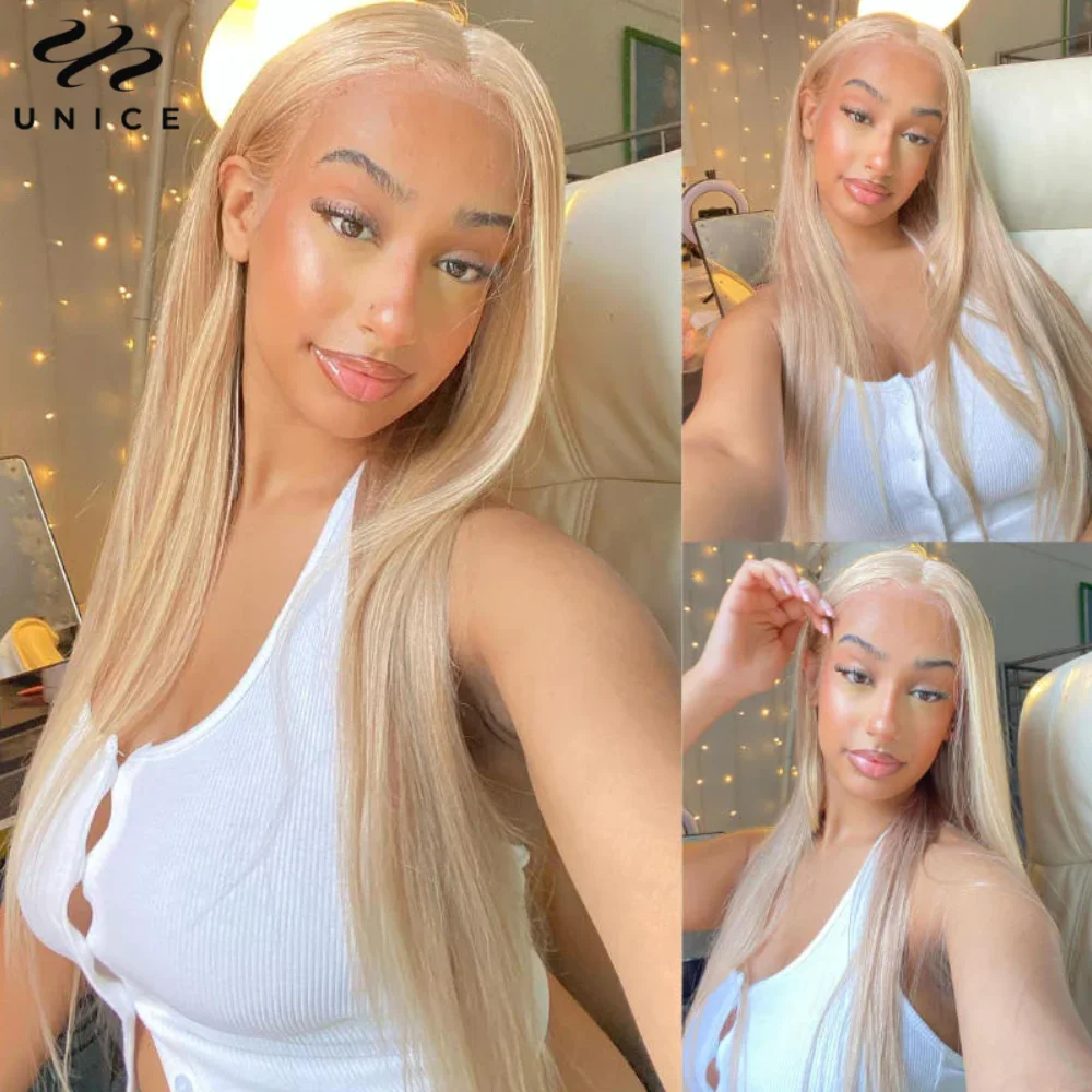 Unice Hair Pre Everything 13x4 Lace Front Wig Human Hair Ash Blonde Body Wave Lace Frontal Wig Pre Cut Pre Bleached Wear Go Wig images - 6