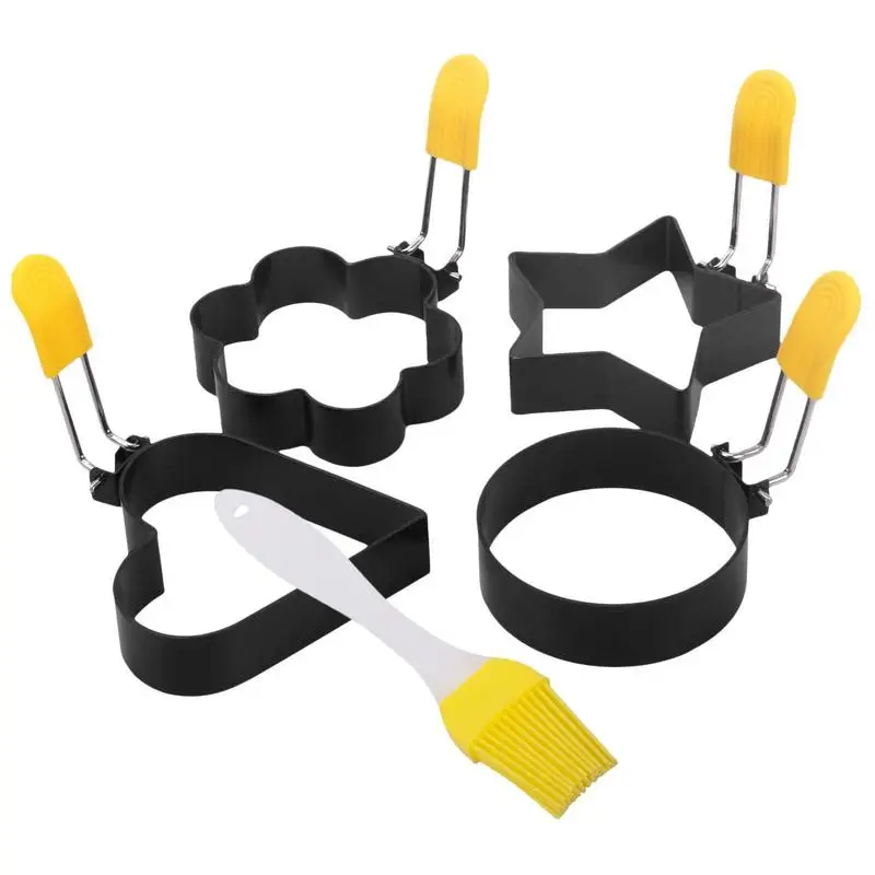 

Антипригарные кольца для яиц, антипригарная металлическая Форма для изготовления яиц с масляной щеткой, металлическая кольцевая форма с масляной щеткой для кемпинга, блинчиков, сэндвичей